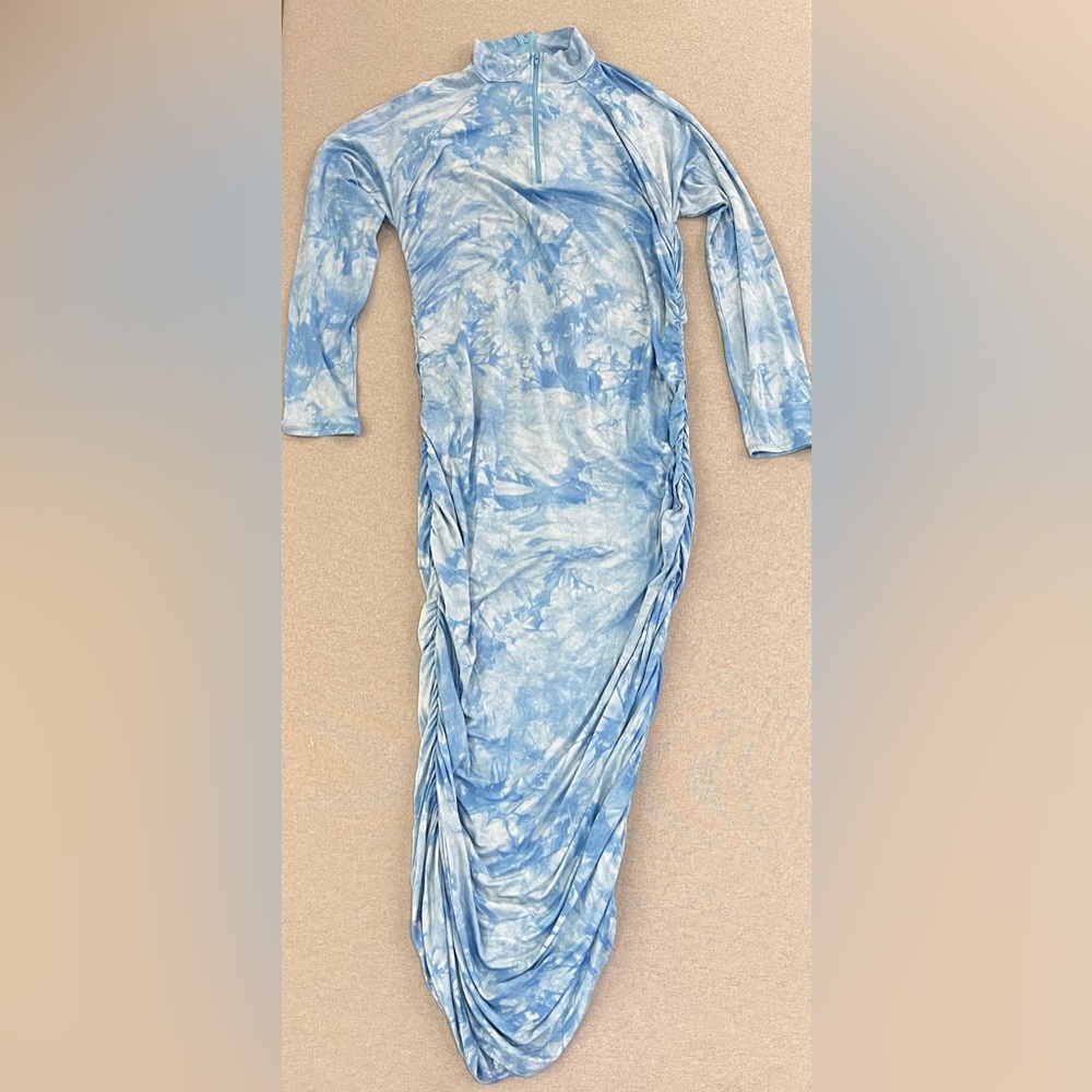 Tie Dye Ruched Maxi Dress Blue Bodycon Dress